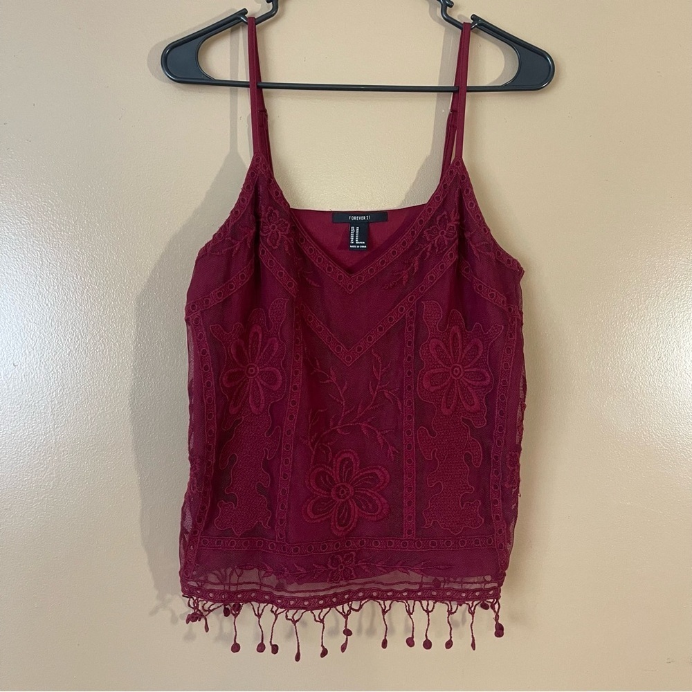 Forever 21 Burgundy Lace crop Camisole size medium